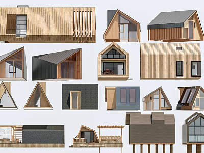 Various Boutique Guesthouse Architecture Designs Featuring Triangular Roofs Wooden Facades And Modern Windows 3d model