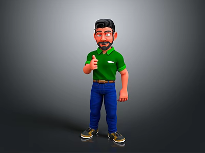 Man In Green Polo Shirt And Blue Jeans Giving Thumbs Up Gesture 3d model