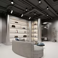 Modern Fashion Store with Glass Facade Interior Clothing Shoes Display Bright Lighting and Staircase