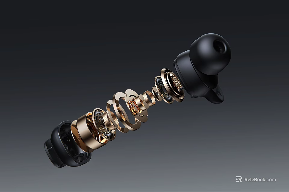 Wireless In Ear Headphone Speaker With Premium Gold Black Sleek Metal Internal Components And High Quality Audio 3d model 
