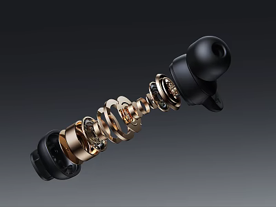 Wireless In Ear Headphone Speaker With Premium Gold Black Sleek Metal Internal Components And High Quality Audio 3d model