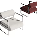 Modern Leisure Chairs with Light Gray Burgundy Upholstery and Metal Frame Design