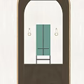 Green Entryway Console Cabinet With Two Wall Lamps Arched Doorway Light Walls And Wooden Floor