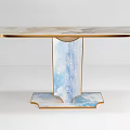 Elegant Modern Console Table With Marble Top Gold Frame And Blue White Pattern Base 3d model
