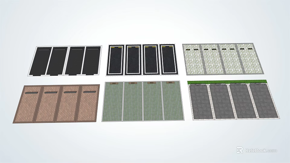 Parking Lot Ground Design With Various Colored Tiles And Paving Patterns 3d model