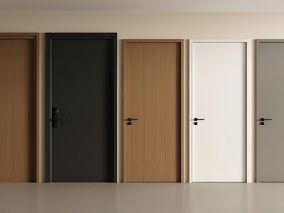Interior Hinged Doors in Various Colors with Sleek Design and Black Handles 3d model