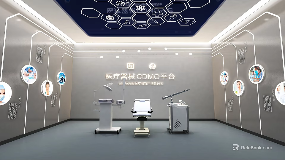 Medical Device CDMO Platform With Advanced Medical Equipment And Exhibition Interior 3d model 