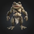 Anthropomorphic Frog 3D Character With Rough Skin Large Eyes And Wristbands Belt