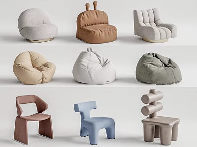 Various Styles And Colors Of Modern Bean Bag Chairs For Home Decor 3d model