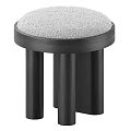 Modern Gray Padded Seat Black Wooden Stool With Cylindrical Legs Design
