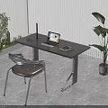 Modern Minimalist Black Home Office Desk With Comfortable Chair For Cozy Bright Indoor Working Setup