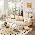 Warm Living Room Interior With White Sofa Chandelier Artwork Green Plants Throw Pillows And Vase