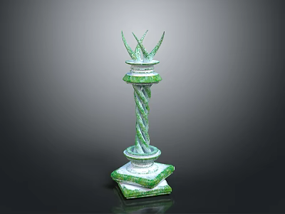 Green Decorative Column With Twisted Pattern Ornate Base And Crown Top 3d model