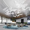 Modern Elegant Sales Office Interior With Bird Shaped Chandelier And Wooden Walls