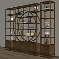 Chinese Wooden Antique Display Shelf With Circular Design Multiple Tiers And Drawers For Ornaments