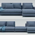 Modern Sectional Sofa Set With Gray Upholstery Decorative Pillows And Throw Blanket 3d model