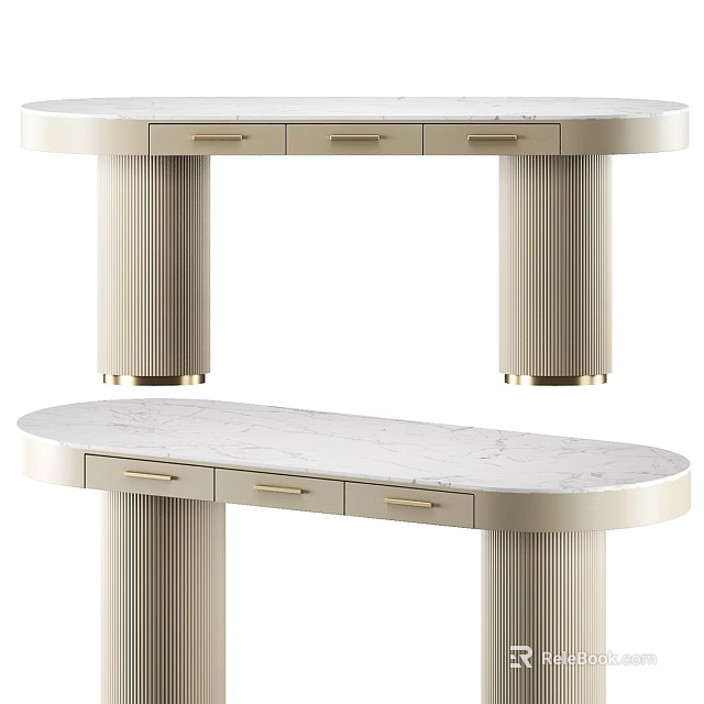 Elegant Modern Dressing Table With Marble Top Fluted Legs And Storage Drawers For Bedroom Decor 3d model 