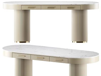 Elegant Modern Dressing Table With Marble Top Fluted Legs And Storage Drawers For Bedroom Decor 3d model