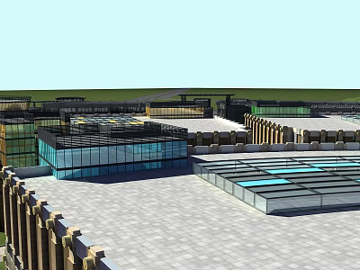 Residential Building Complex With Glass Curtain Walls Modern Design Spacious Courtyard And Neat Roof Layouts 3d model