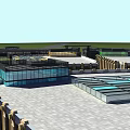 Residential Building Complex With Glass Curtain Walls Modern Design Spacious Courtyard And Neat Roof Layouts