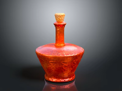 Vibrant Red Ceramic Decorative Bottle With Textured Surface And Golden Top Lid 3d model