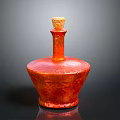 Vibrant Red Ceramic Decorative Bottle With Textured Surface And Golden Top Lid