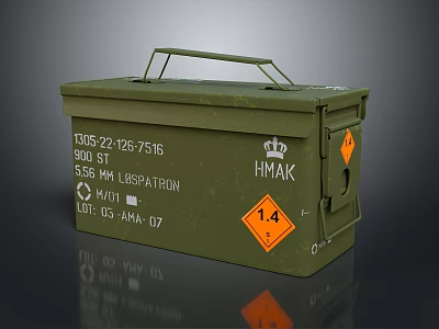 Green Military Storage Box With Handle UN 2216 Label And 1.4 HMAK Markings 3d model