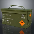 Green Military Storage Box With Handle UN 2216 Label And 1.4 HMAK Markings