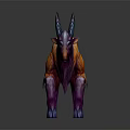 Fantasy Mythical Creature 3D Model With Purple Horns And Orange Fur Design