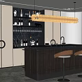 Modern Bar Area Interior With Marble Counter Wine Racks Pendant Lights And Bar Stools