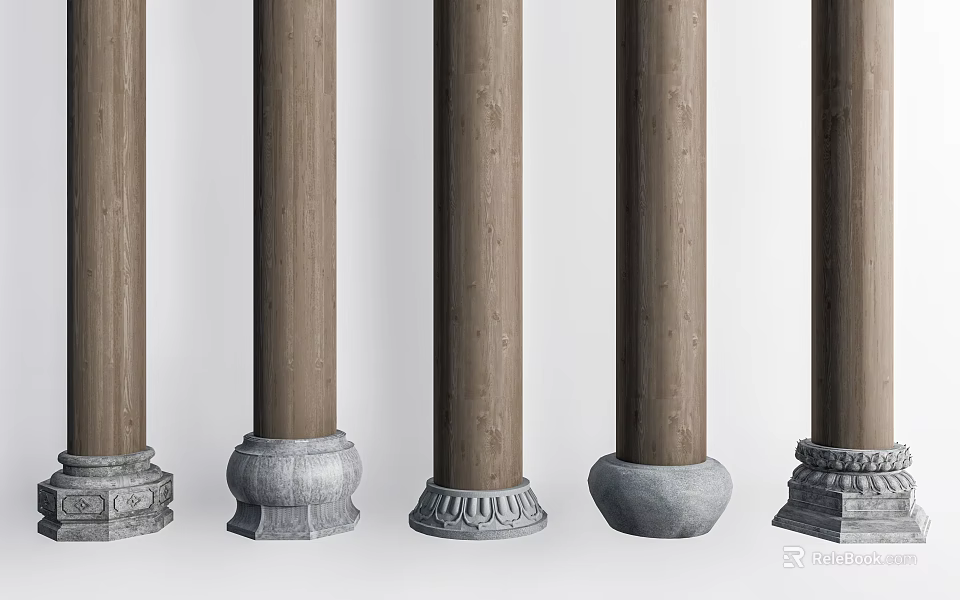 Brown Columns With Various Gray Decorative Bases And Different Detailed Design Styles 3d model