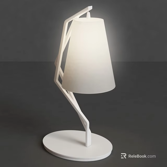 Modern Table Lamp With White Shade Geometric Metal Frame And Round Base 3d model 