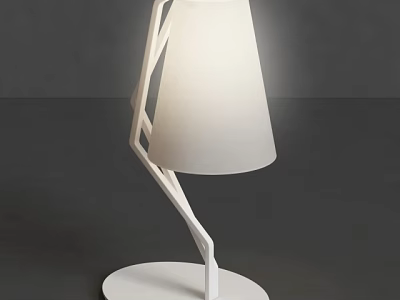 Modern Table Lamp With White Shade Geometric Metal Frame And Round Base 3d model