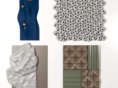 Modern Wall Decor With Blue Metal Accents Gray Circular Patterns Textured White And Geometric Blocks 3d model