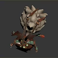 Anthropomorphic Character With Horns In Orange Red Decorative Outfit And Fluffy Fox Like Tail