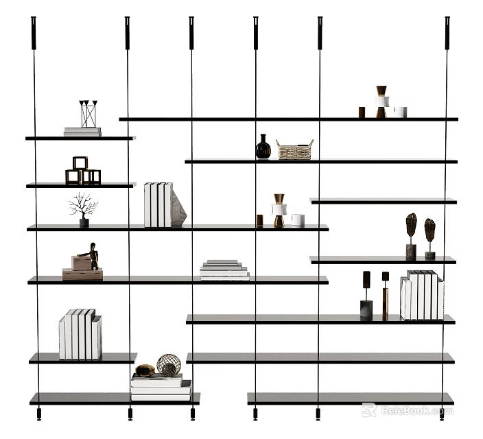 Modern Open Shelving Unit With Multiple Tiers Books And Decorative Items 3d model 