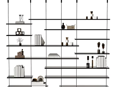Modern Open Shelving Unit With Multiple Tiers Books And Decorative Items 3d model