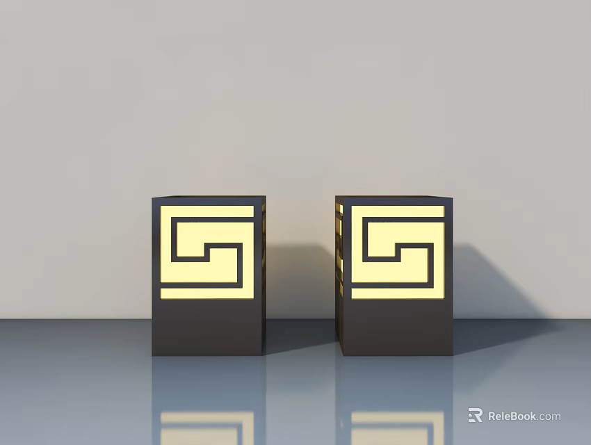 Illuminated Black Square Outdoor Lights Featuring Yellow Greek Key Pattern 3d model