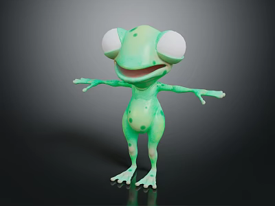 3D Green Frog Character With Big Eyes Open Arms And Smiling Expression 3d model