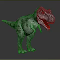 Realistic Tyrannosaurus Rex Dinosaur Model With Open Mouth And Spotted Skin Standing In Gray Background