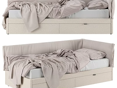 Light Colored Bed With Storage Drawers Soft Bedding And Modern Design Frame 3d model