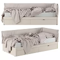 Light Colored Bed With Storage Drawers Soft Bedding And Modern Design Frame 3d model