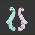 White Plant Leaf Shaped Decorative Carvings With Symmetrical Scroll Patterns On Gray Background 3d model