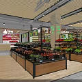 Supermarket Department Store Area With Well Stocked Shelves Fruit Vegetable Sections And Rest Area Sofas