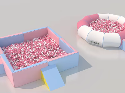 Kids Playground Equipment With Square Ball Pit Inflatable Pool Colorful Balls And Yellow Slide 3d model