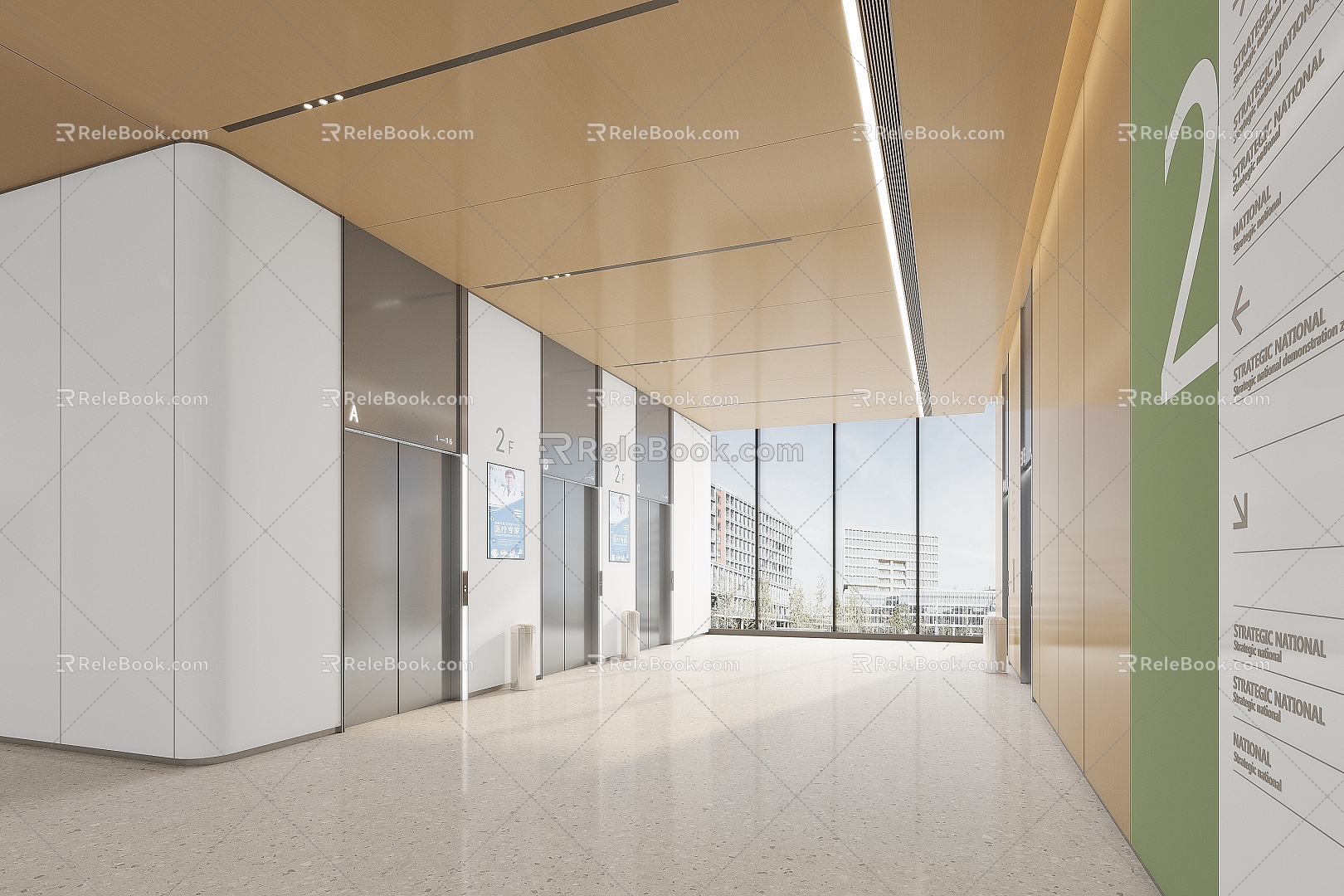 Elevator Hall Aisle Elevator Door Hospital Guide Floor Guidelines 3d model