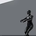 Black Human Figure Sculpture In Dancing Pose With Smooth Surface And White Background Reflection 3d model
