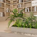 Modern Sales Office Negotiation Area With Full Wall Wooden Bookshelf And Comfortable Elegant Seats