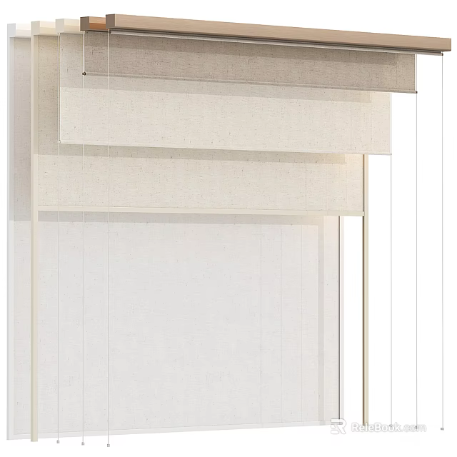 Neutral Toned Window Curtains With Linen Fabric And Layered Design 3d model 