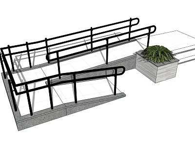 Metal Fence Design With Railings And Planter Box Featuring Green Plant 3d model